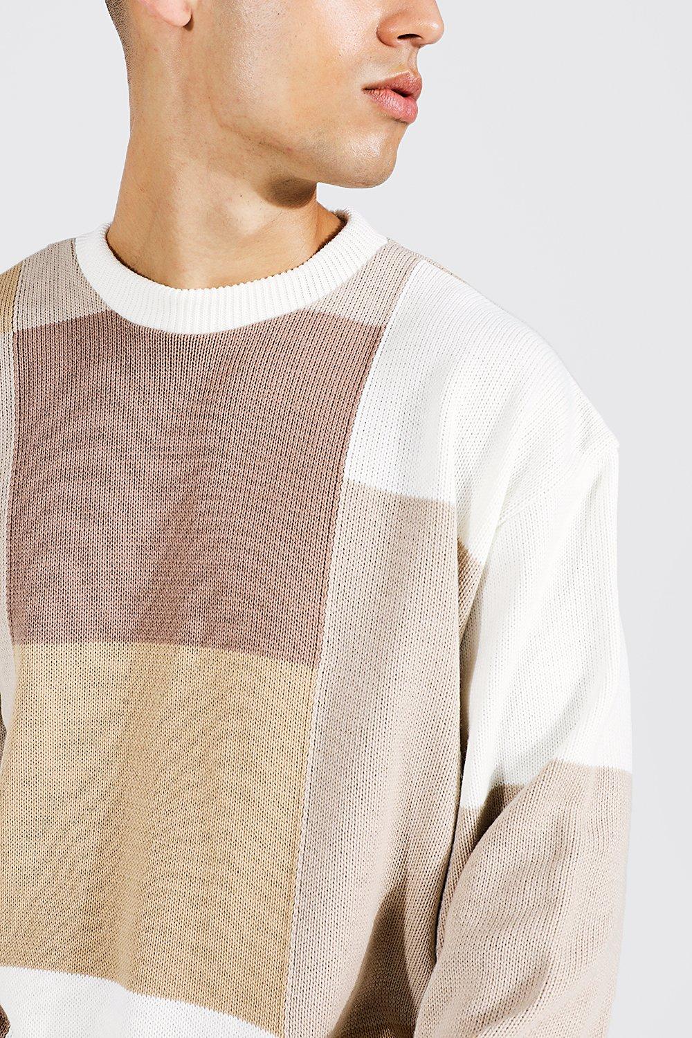 Patchwork Crew Neck Knitted Jumper