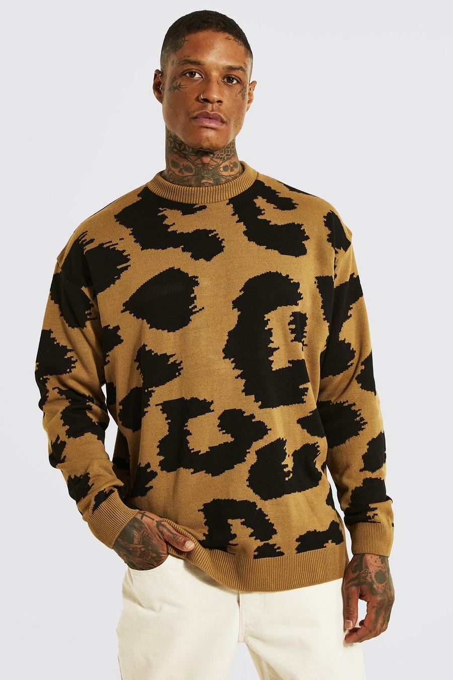 Brown Oversize stickad tröja med djurmönster image number 1