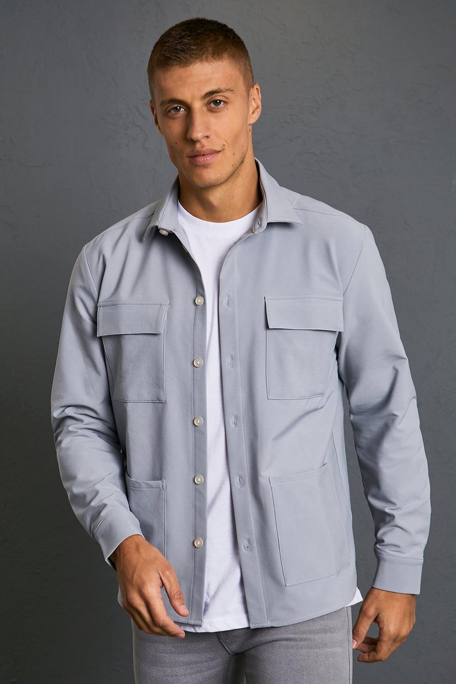 Light grey grå Överskjorta i fyrvägsstretch med fickor