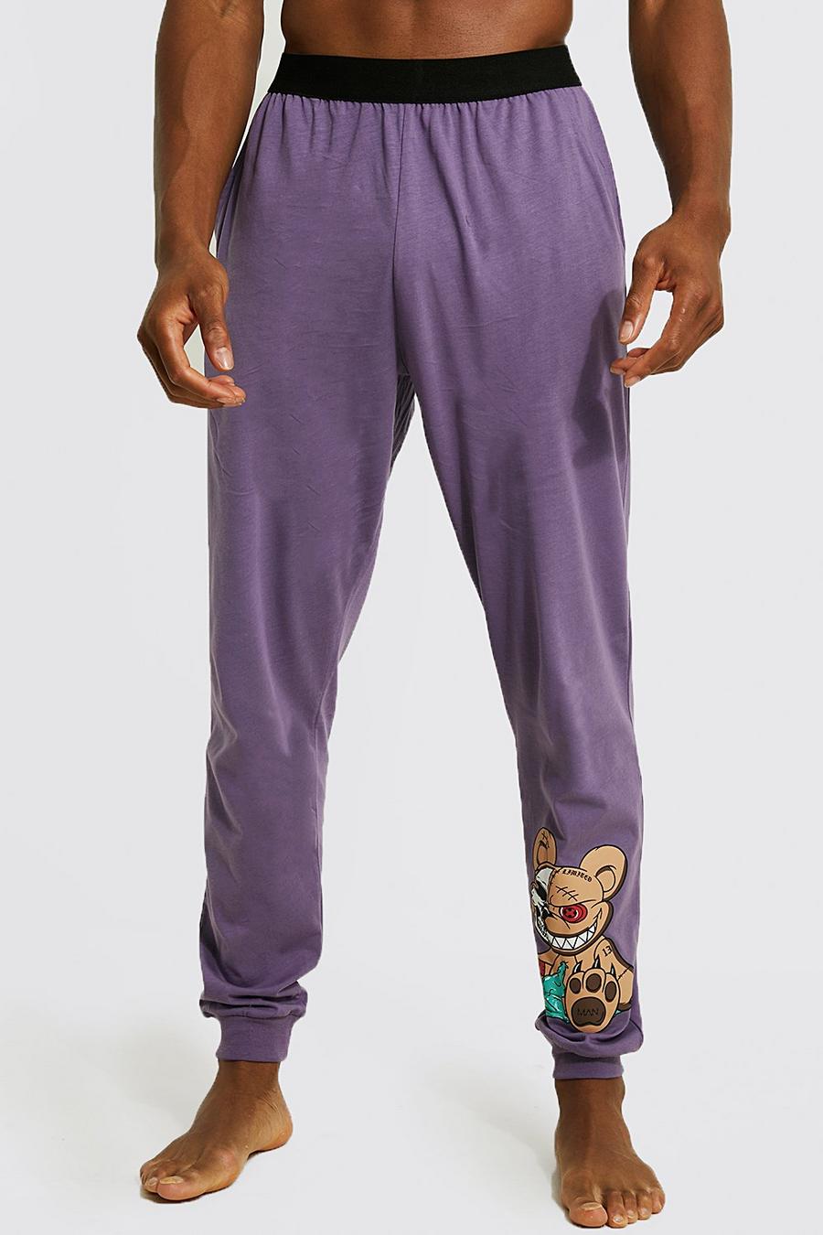 Pantalon confort à imprimé ours en peluche, Purple image number 1