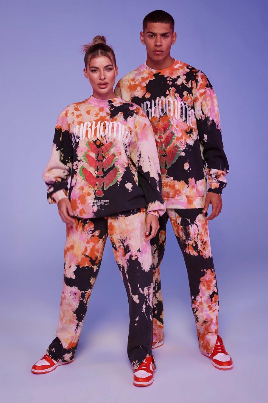 Oversize Batik Sweatshirt-Trainingsanzug mit Schmetterlings-Print, Multi image number 1