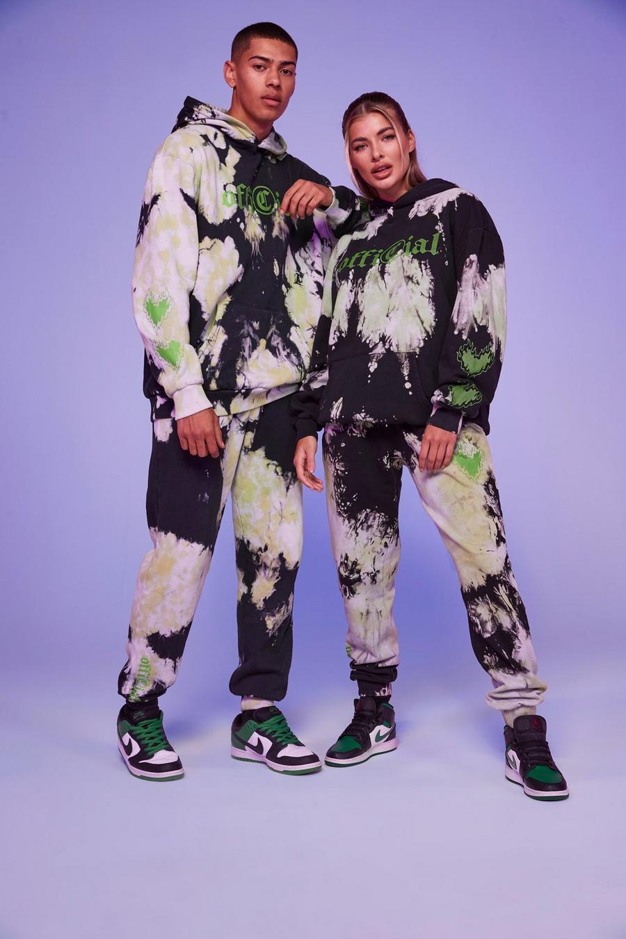 Black Oversized Official Heart Tie Dye Tracksuit image number 1