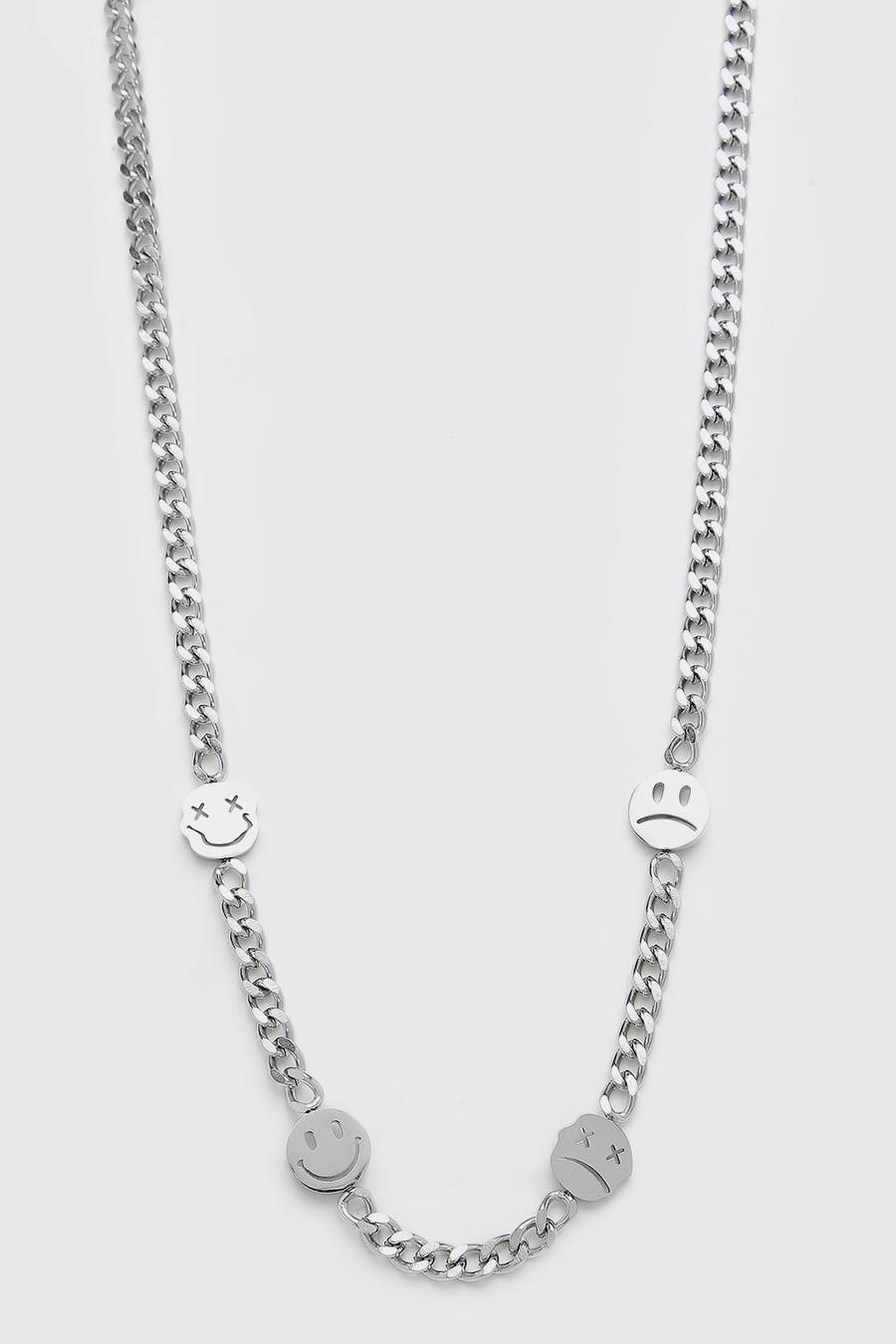 Silver Trippy Face Necklace image number 1