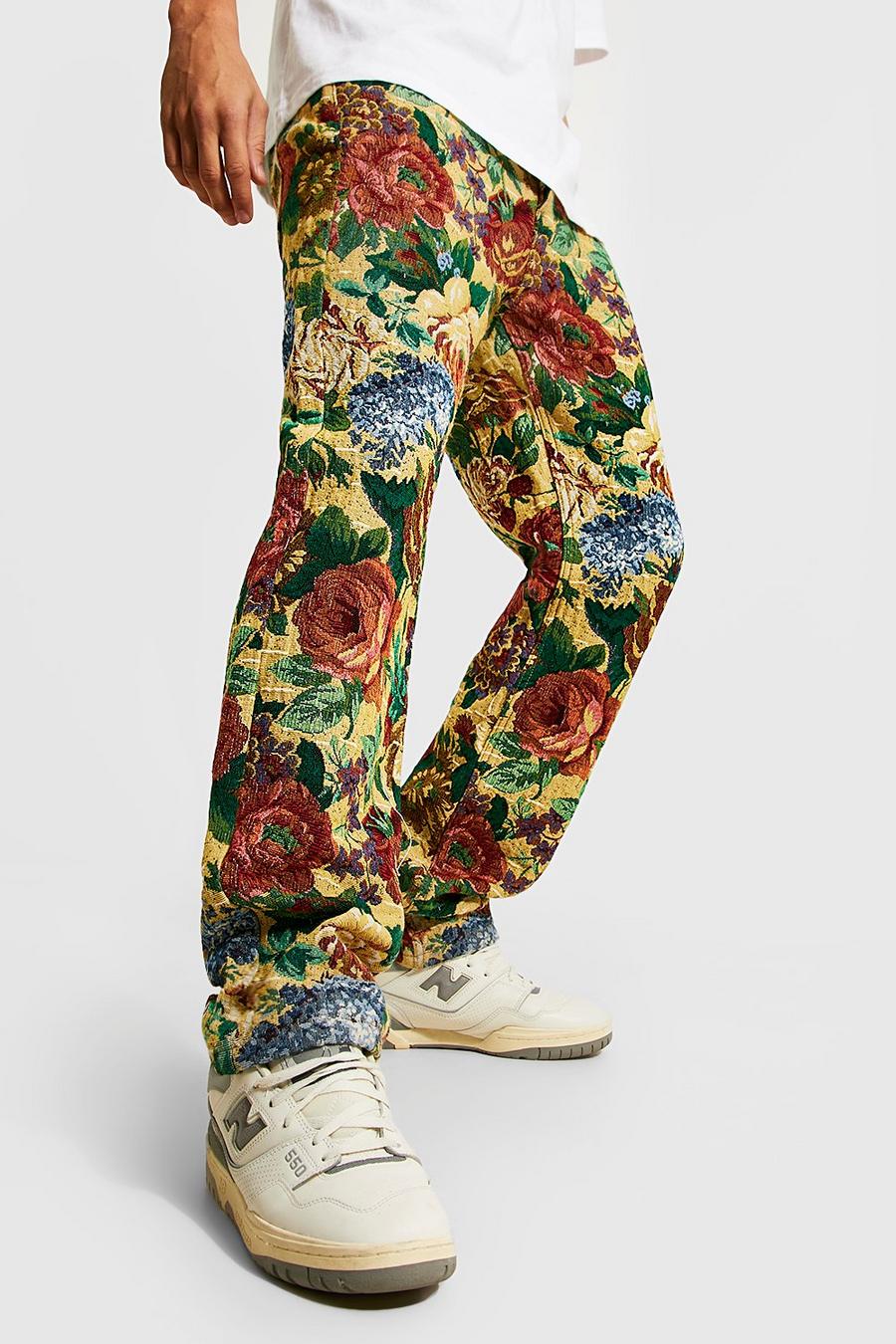 Bronze Relaxed Fit Floral Tapestry Jeans image number 1