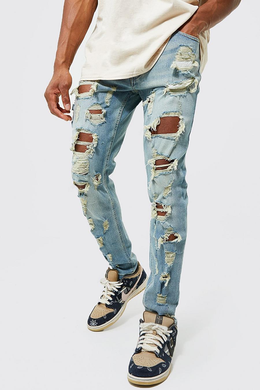 Slim Stretch Jeans mit Rissen, Light blue image number 1