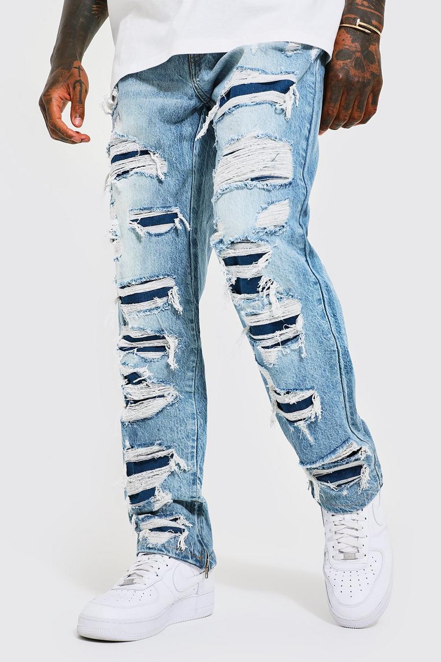 Light blue Relaxed Fit Rigid Trashed Jeans image number 1