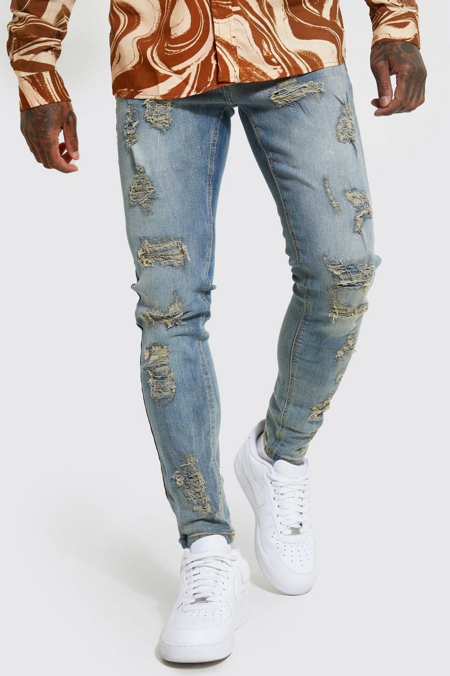 Skinny Stretch Jeans mit Rissen, Antique blue