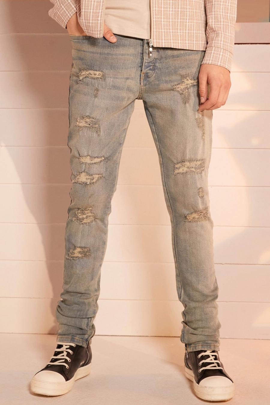Antique blue Skinny Stacked Distressed Rip Jeans image number 1
