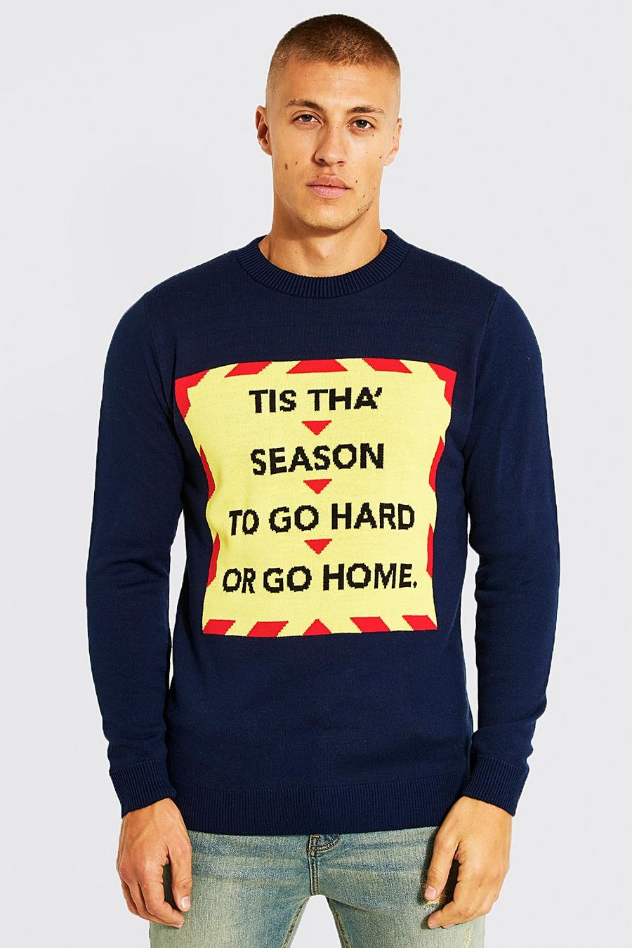 Maglione natalizio con slogan Tis Tha Season, Navy image number 1