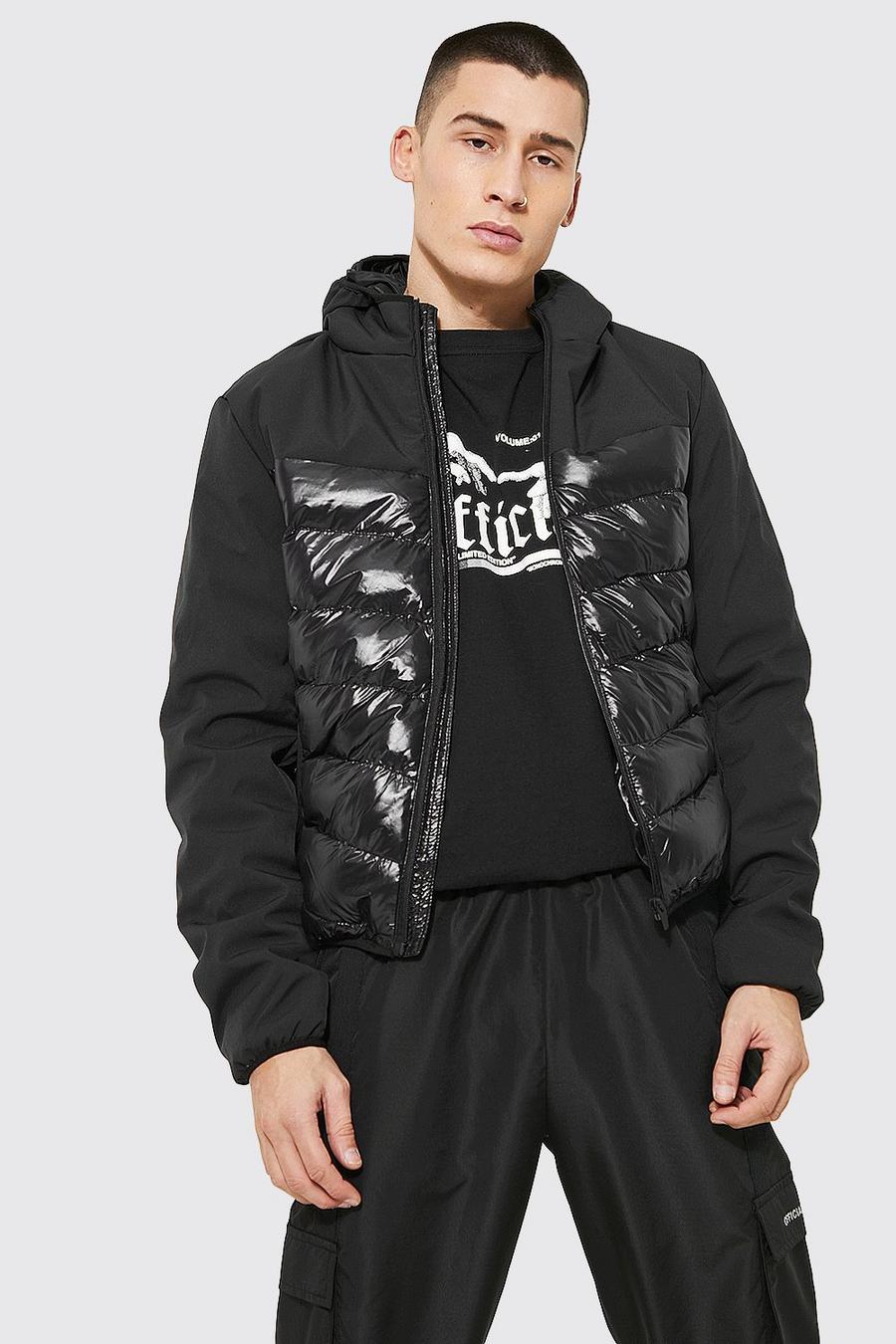 Black negro High Shine Quilted Jacket With Top Panel