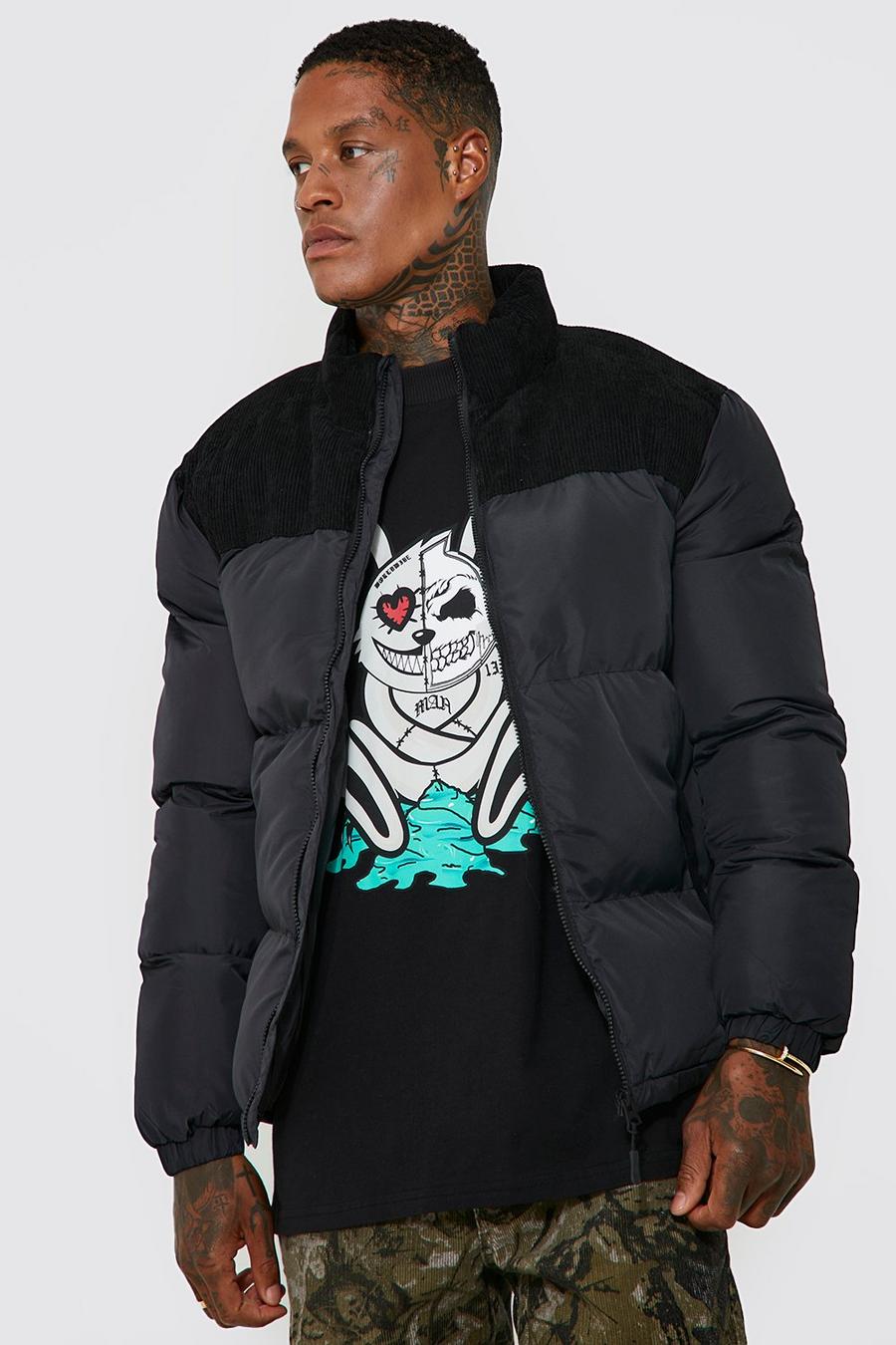 Black Panelled Puffer With Cord Panel image number 1