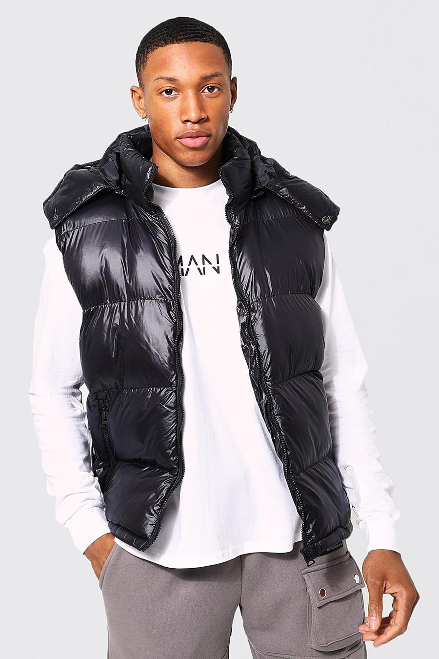 Black High Shine Quilted Puffer Gilet image number 1