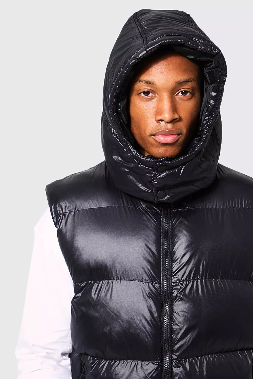 Black puffer discount gilet with hood