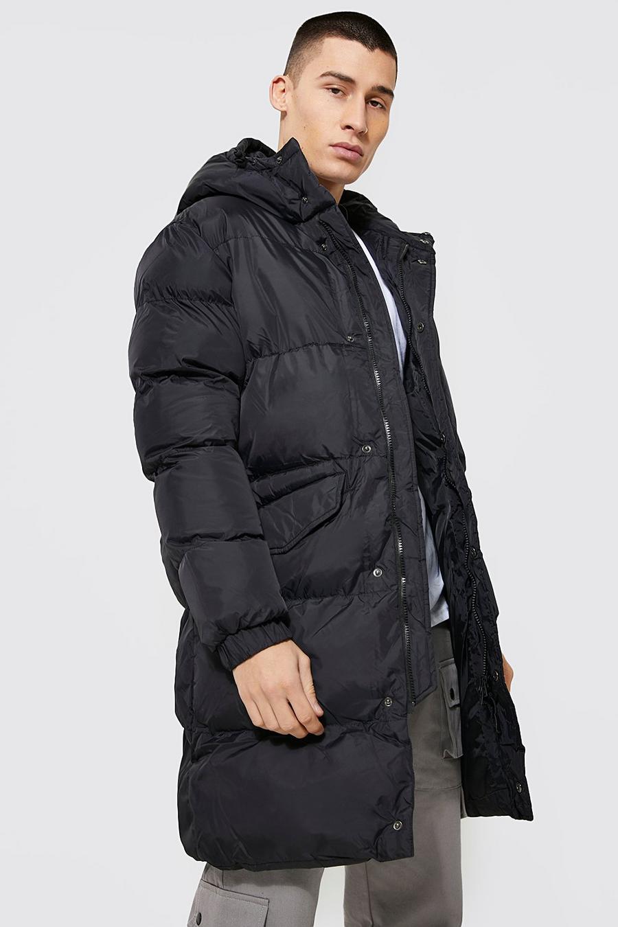 Black Longline Quilted Puffer image number 1