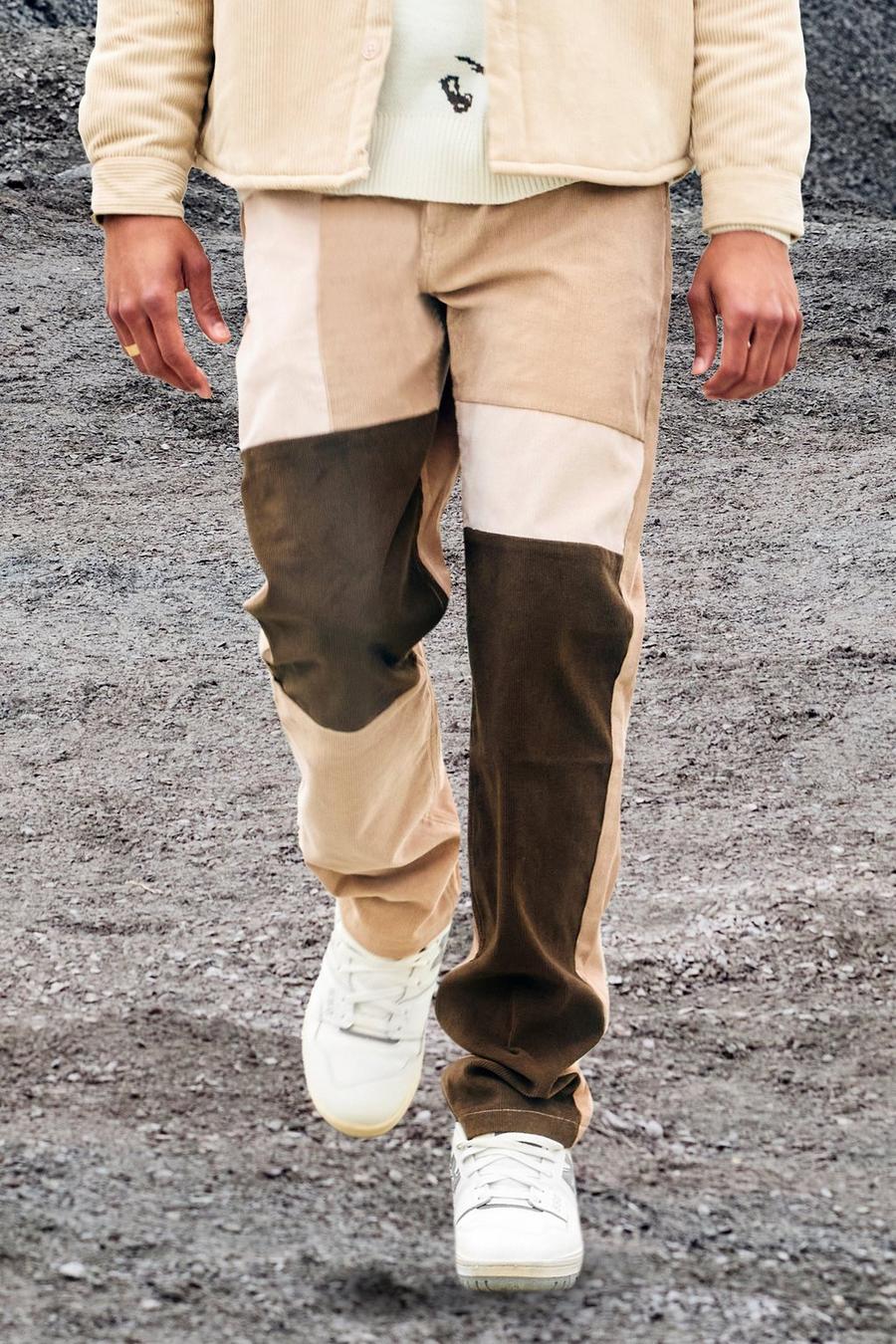Brown Relaxed Fit Cord Patchwork Trouser image number 1