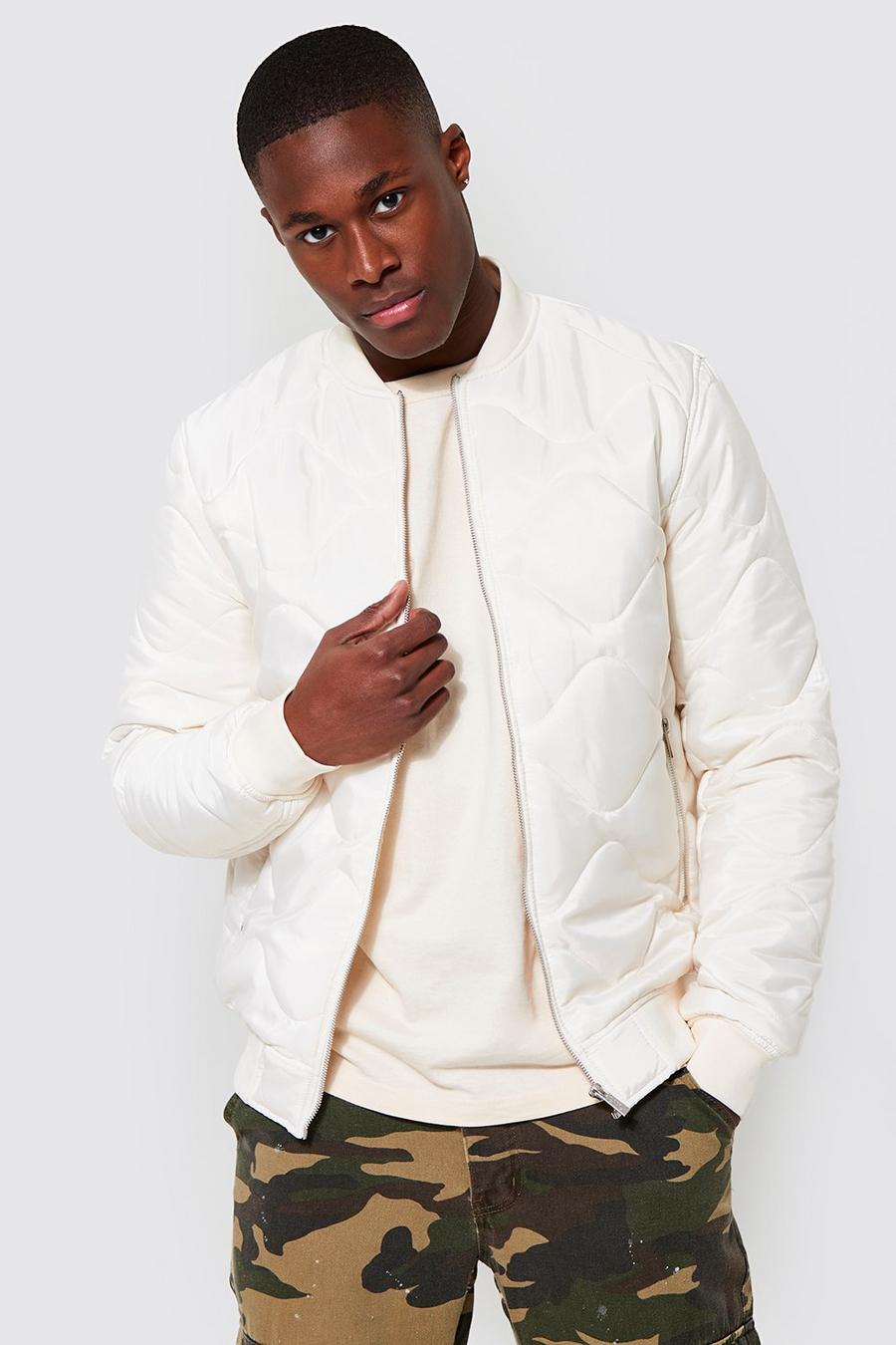 Ecru Waved Quilted Padded Bomber image number 1