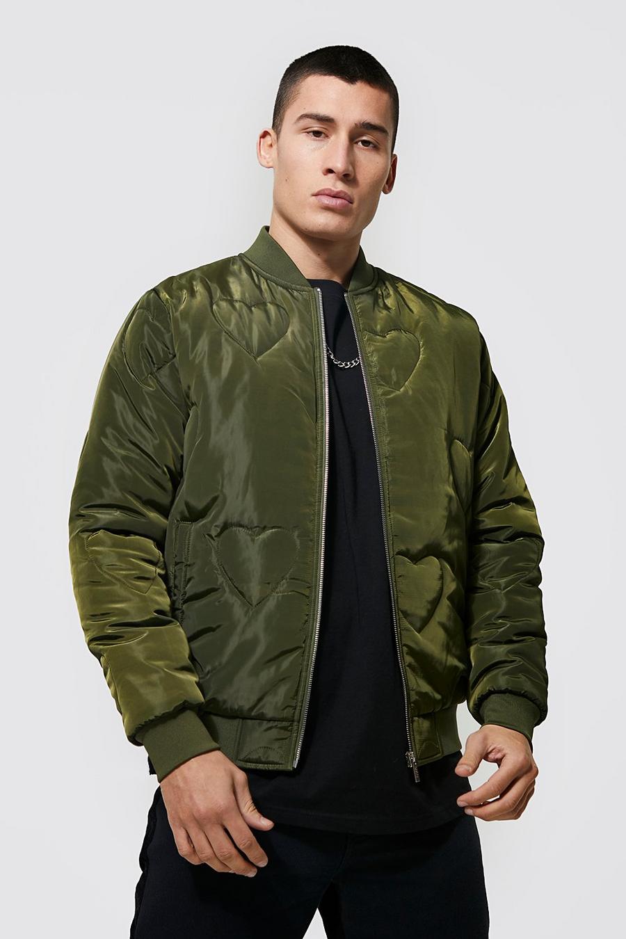 Khaki Quilted Heart Bomber image number 1