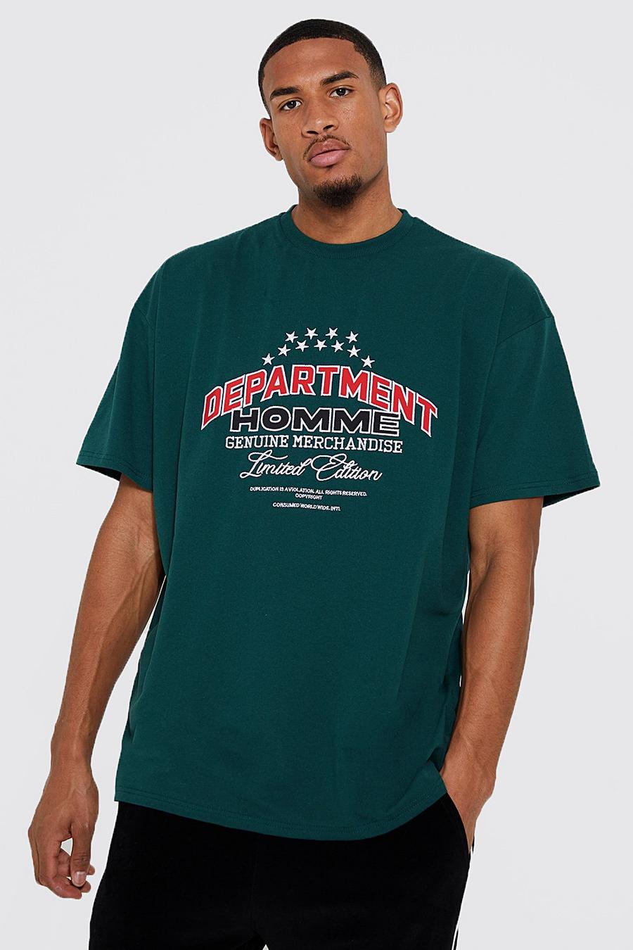 Dark green Tall - Oversize t-shirt med märken i frotté image number 1
