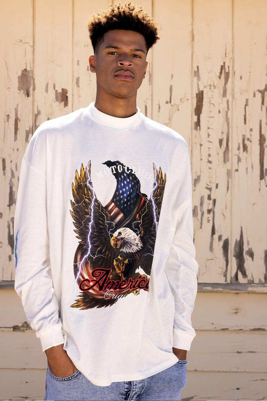 Ecru Tall - Oversize långärmad t-shirt med örn image number 1