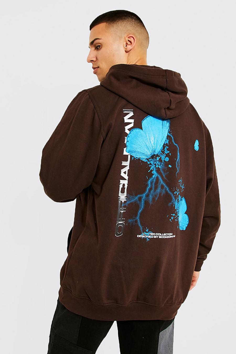 Chocolate Oversized Man Butterfly Back Print Hoodie image number 1