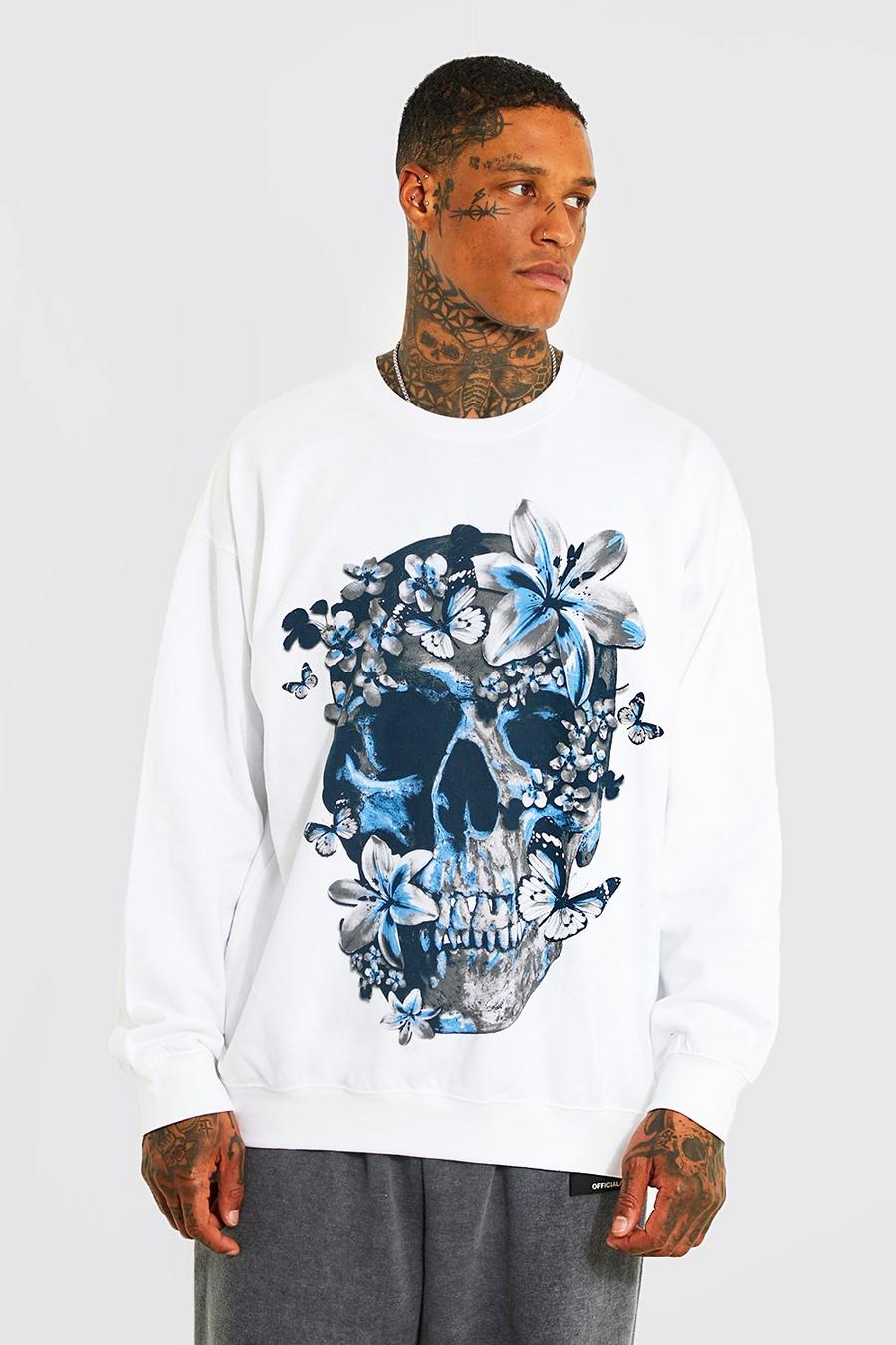 Oversize Sweatshirt mit Totenkopf-Print, White image number 1