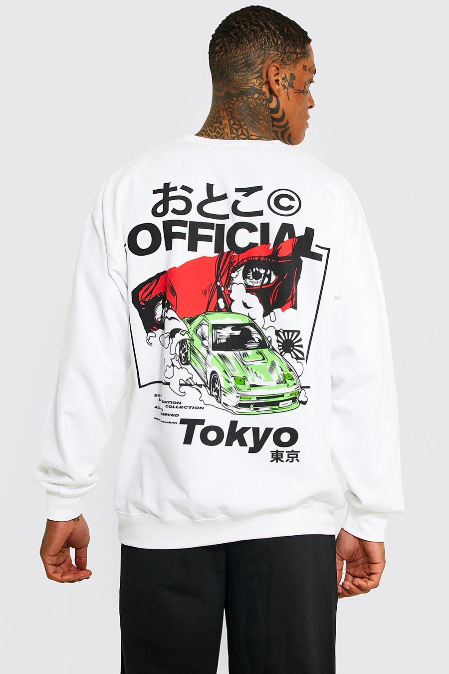 לבן סווטשרט אוברסייז עם הדפס Tokyo בגב image number 1