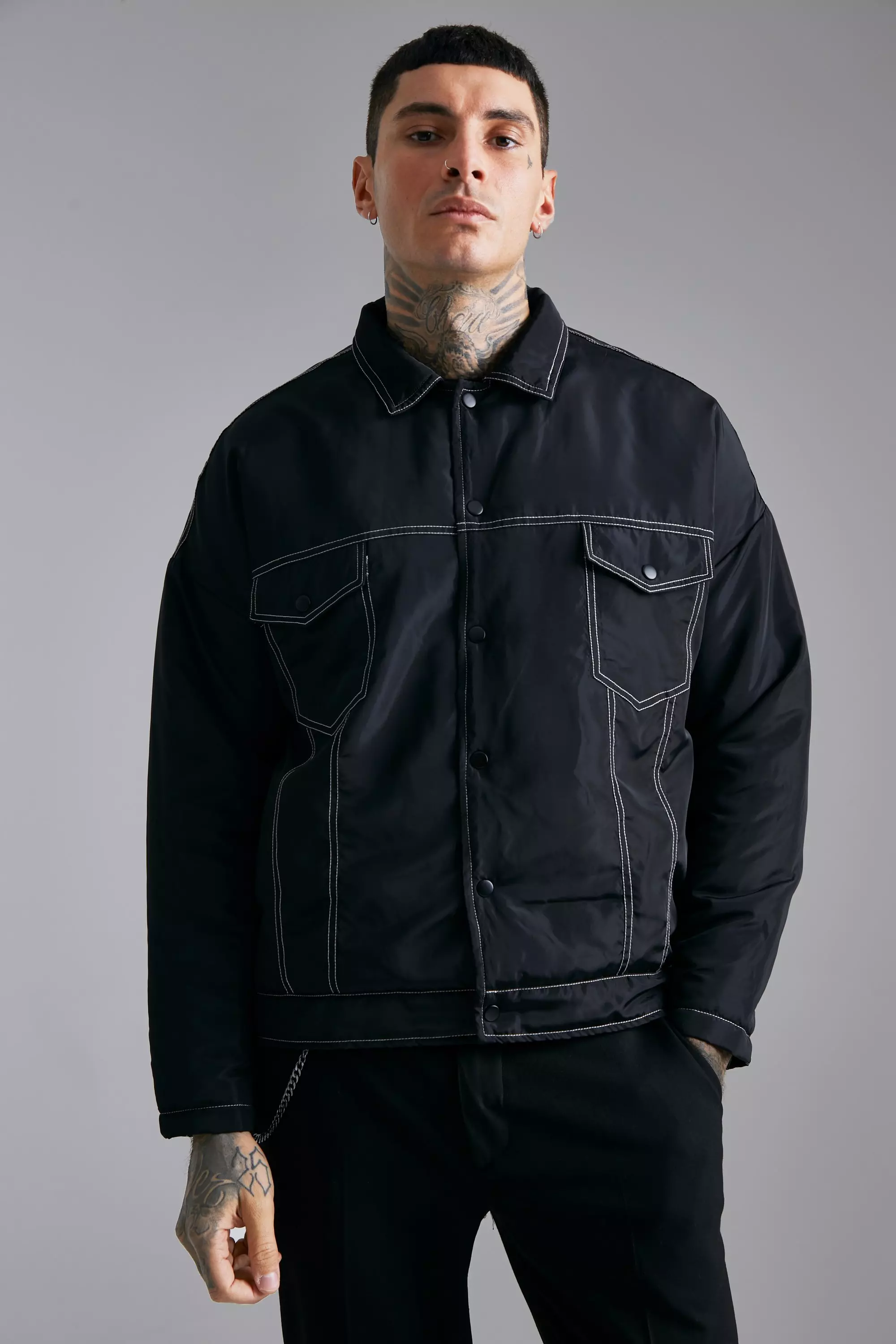 Black denim contrast outlet stitch jacket