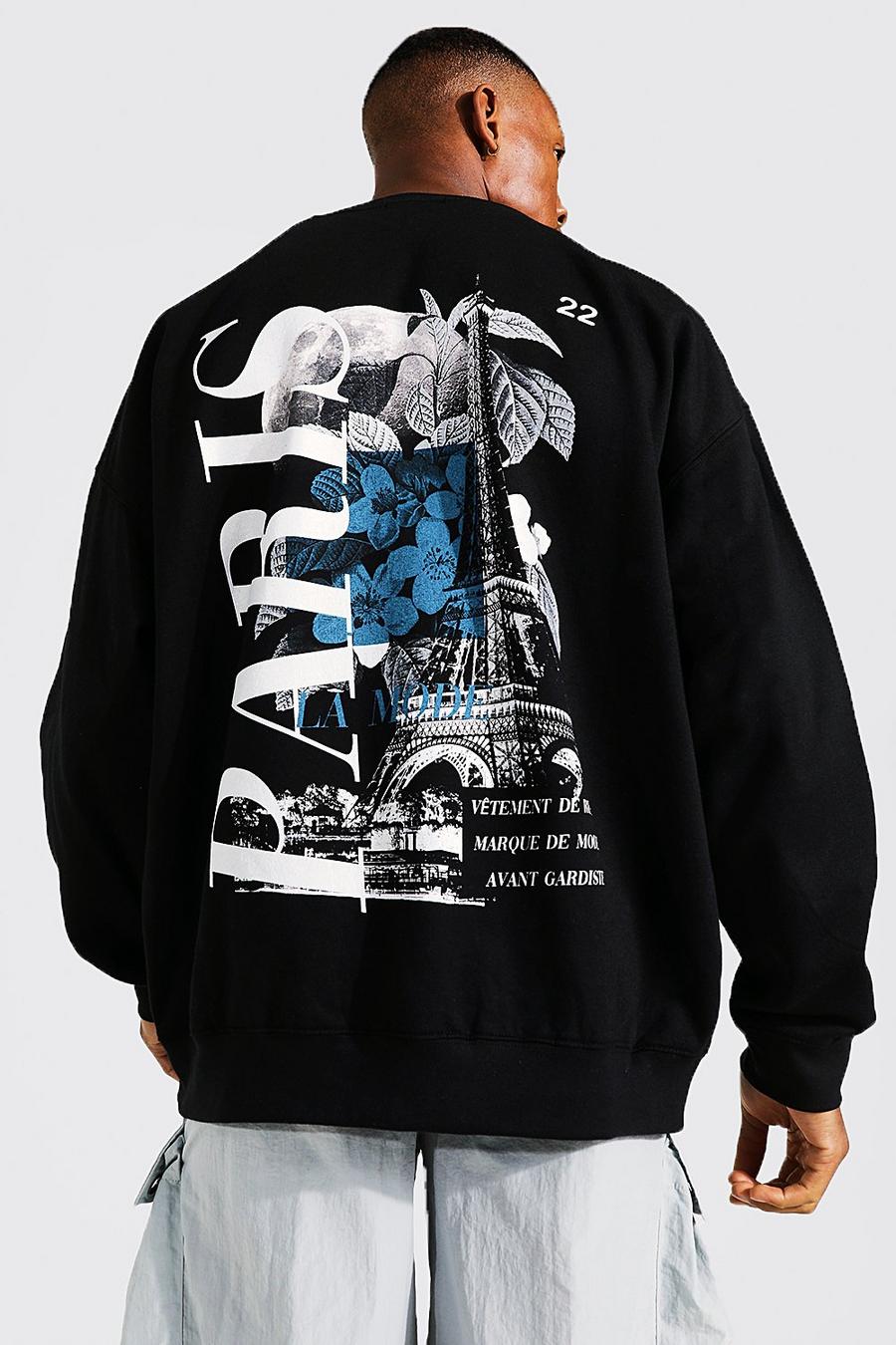 Black Paris Oversize Sweatshirt med tryck bak image number 1