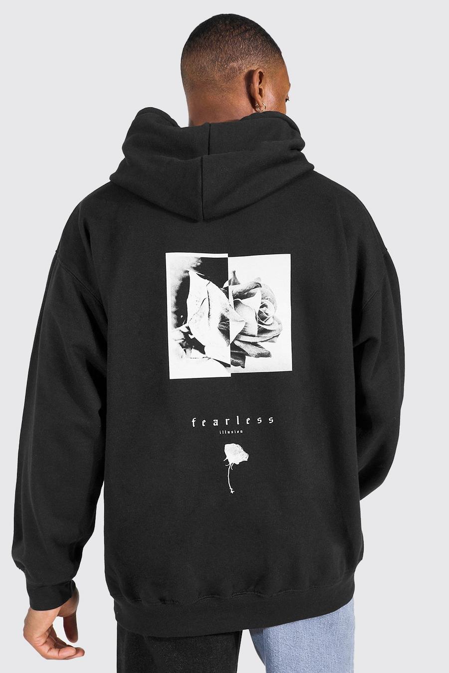 Black Fearless Oversize hoodie med tryck bak image number 1