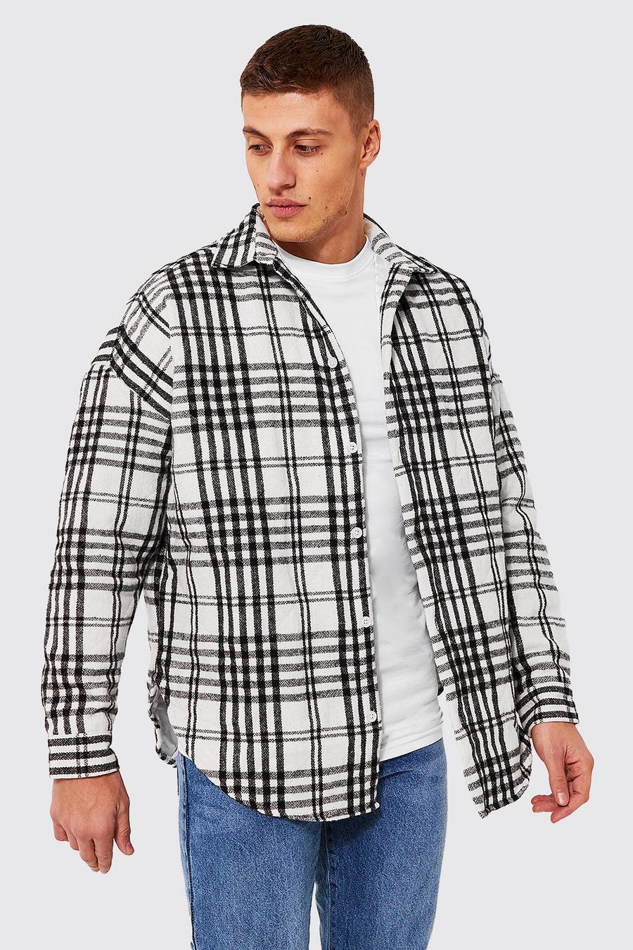 White vit Oversized Quilted Check Curved Hem Overshirt image number 1