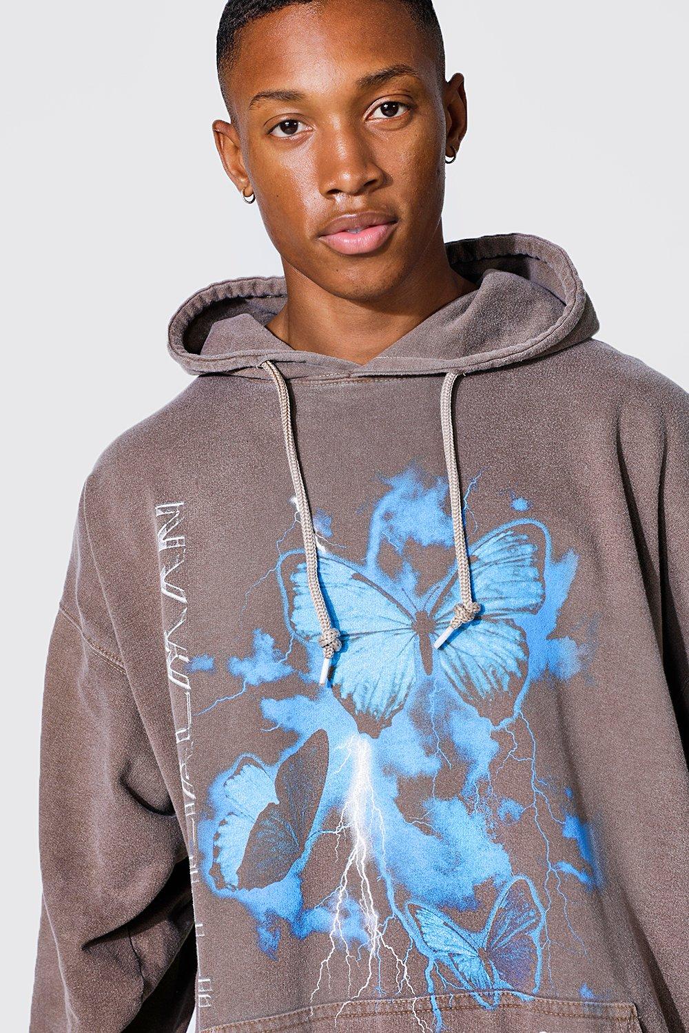 Oversized Butterfly Print Overdye Hoodie