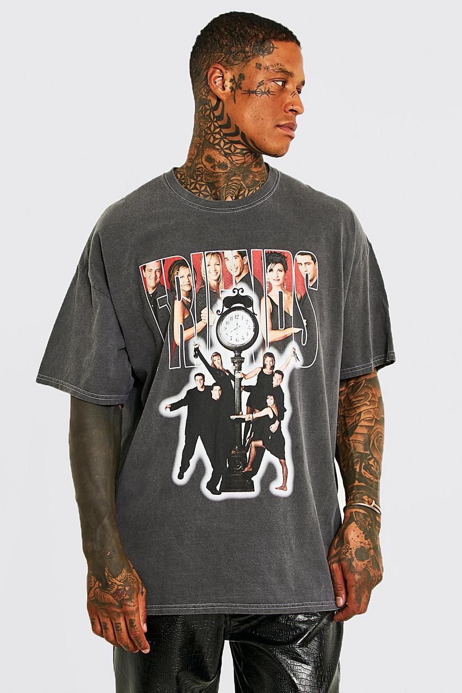 Camiseta oversize sobreteñida con estampado de Friends, Charcoal image number 1