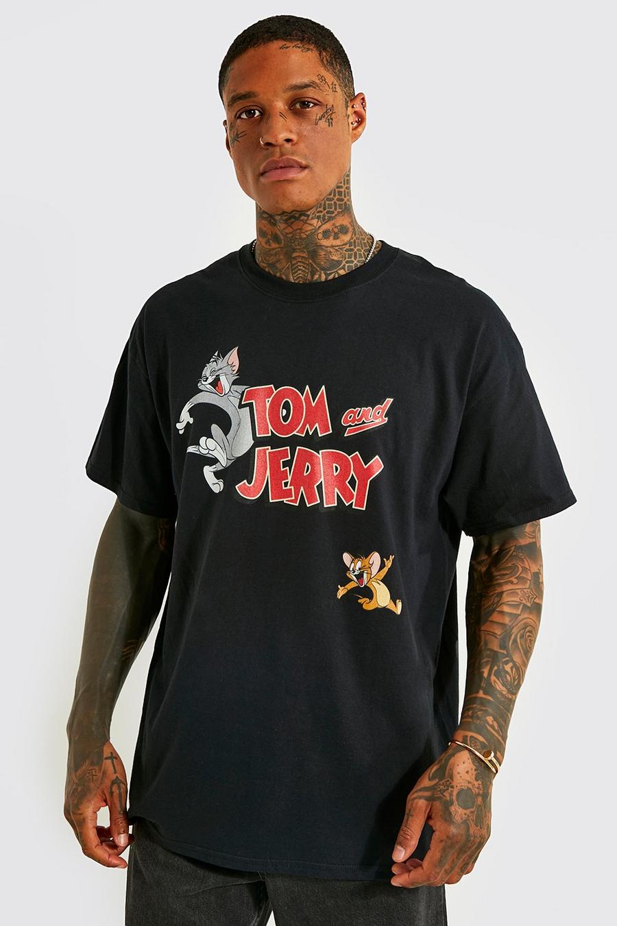 T-shirt oversize à imprimé Tom & Jerry , Black schwarz