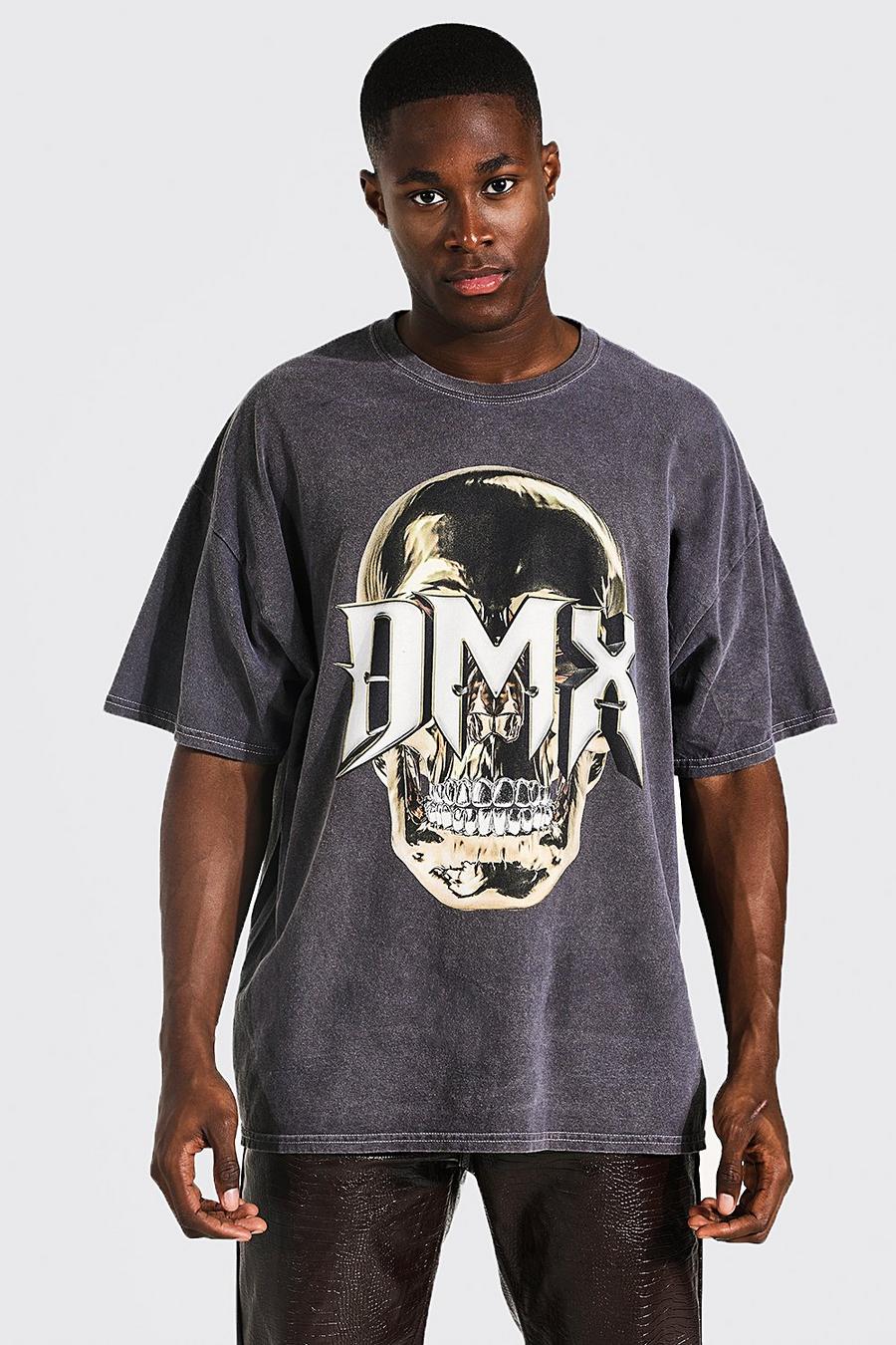 Charcoal Oversized Gelicenseerd Acid Wash Gebleekt DMX Schedel T-Shirt image number 1