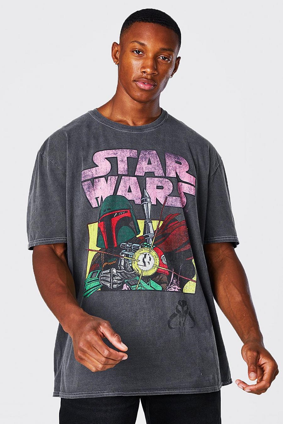 Charcoal grey Oversized Acid Wash Star Wars License T-shirt image number 1