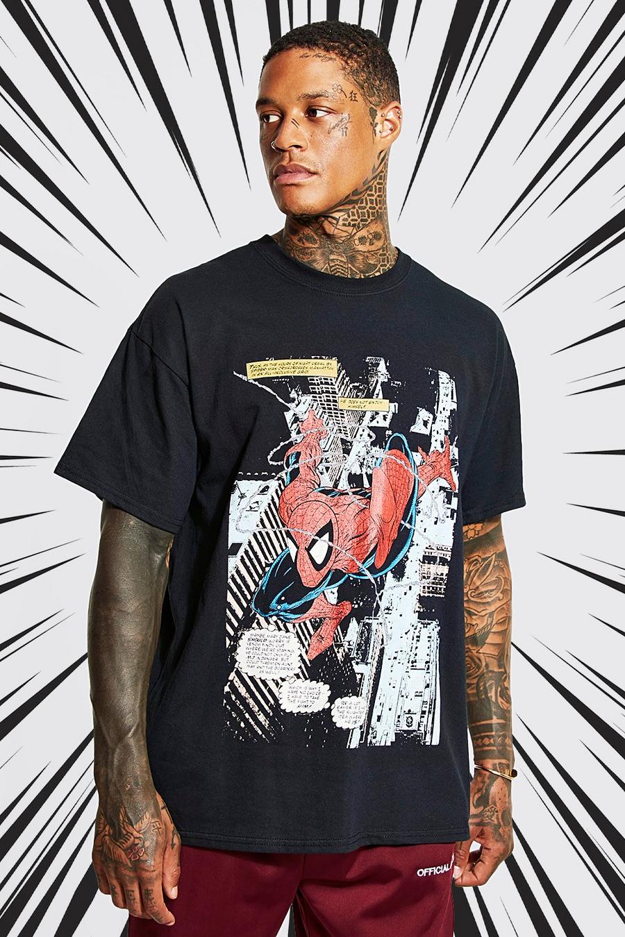 Black Oversized Spiderman License T-shirt image number 1