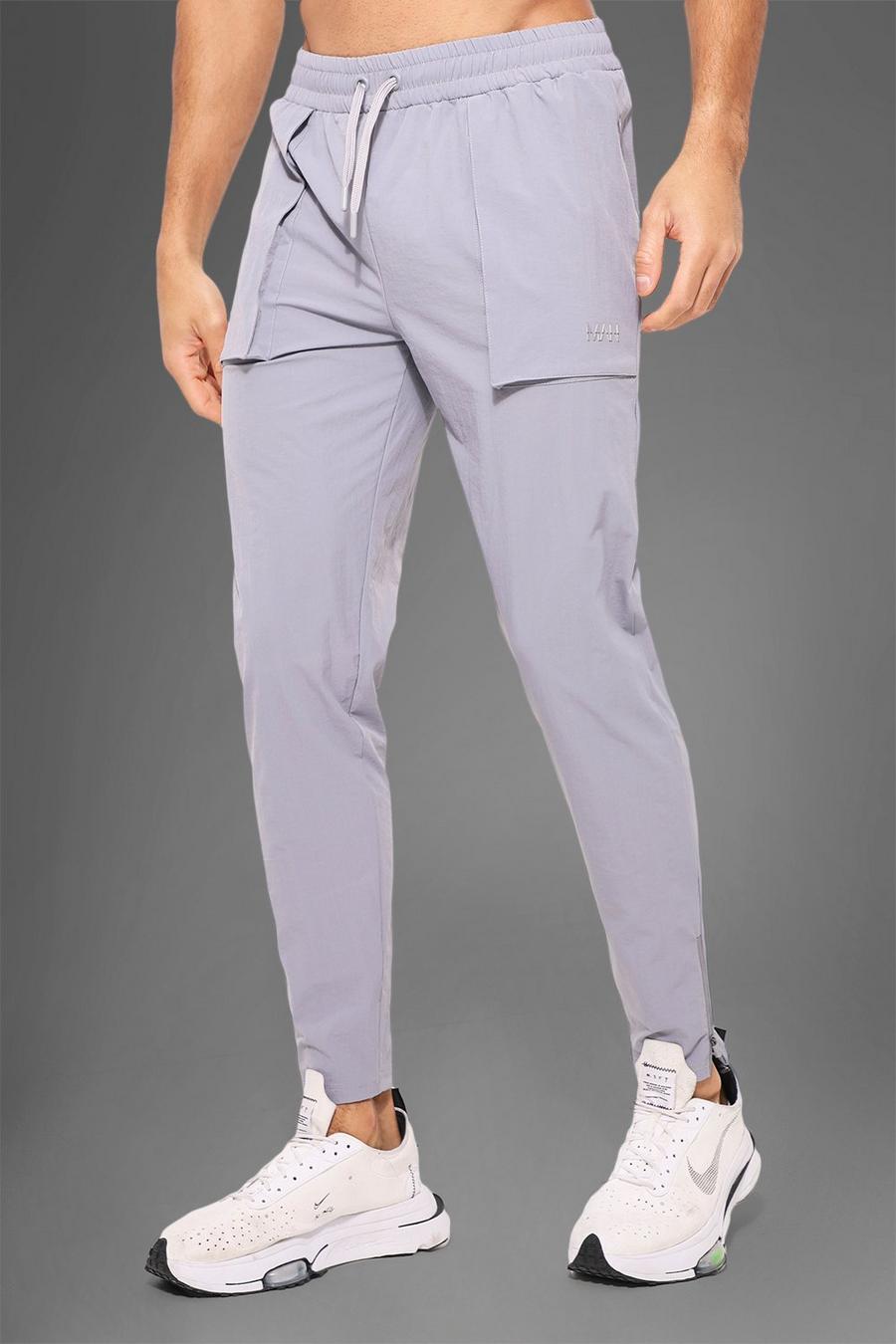 Pantaloni tuta Man Active Gym in nylon con tasche grandi squadrate, Grey