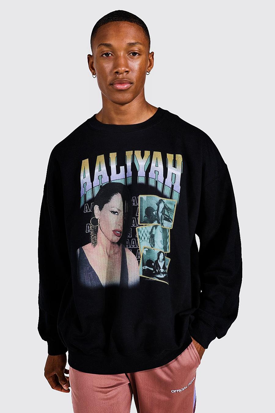 שחור סווטשירט אוברסייז עם מיתוג מחווה ל-Aaliyah image number 1