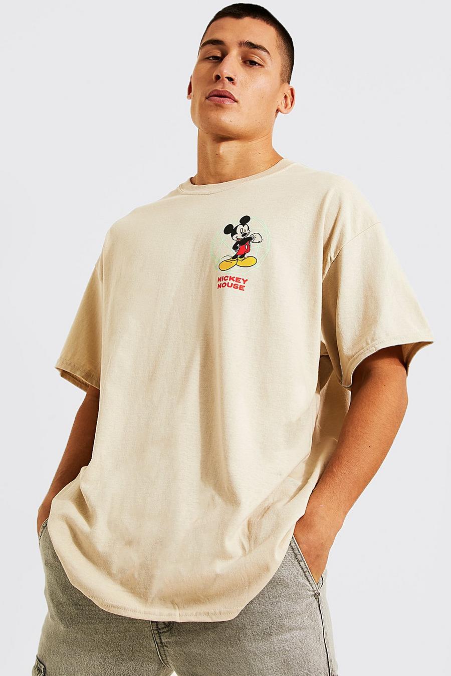 Kurzärmliges Oversize T-Shirt mit lizenziertem Mickey-Print, Sand beige