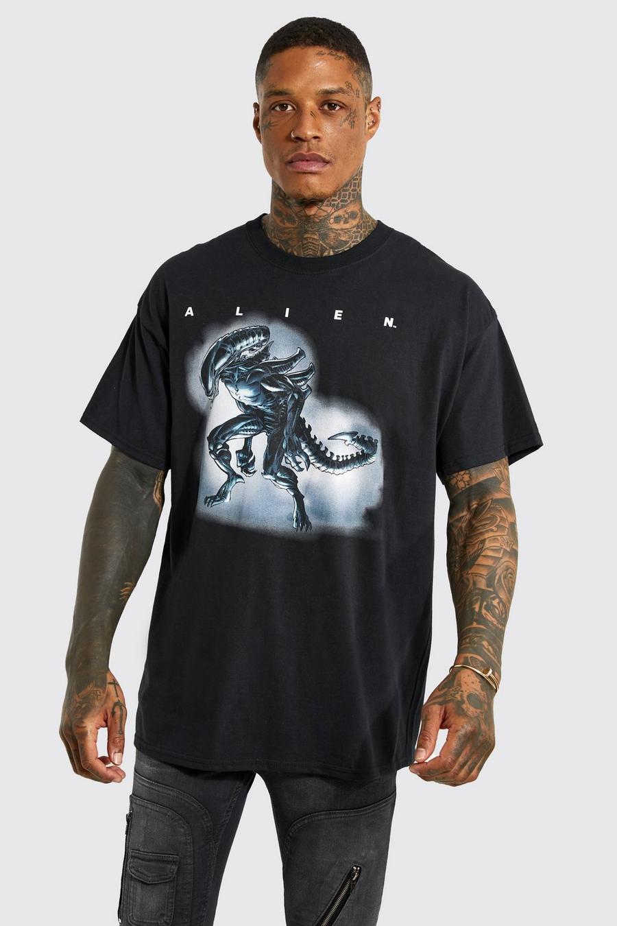 Black Oversized Alien License T-shirt image number 1