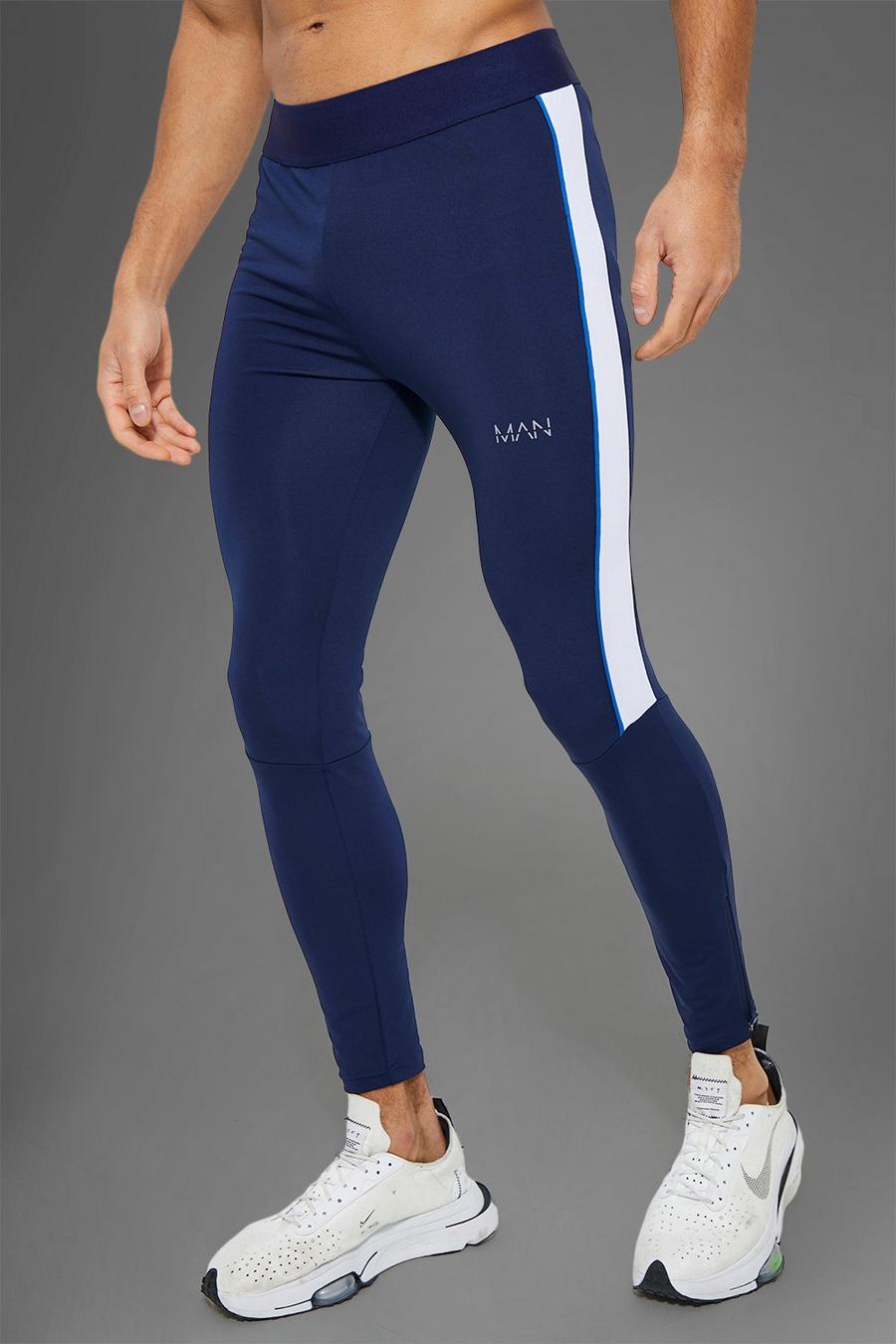 Navy Man Active Gym Contrast Piping Legging image number 1