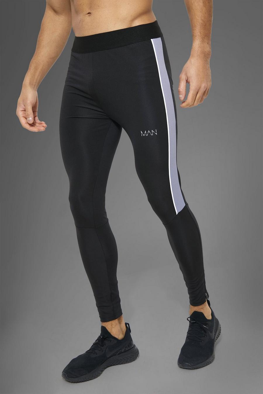 Black Man Active Gym Contrast Piping Legging