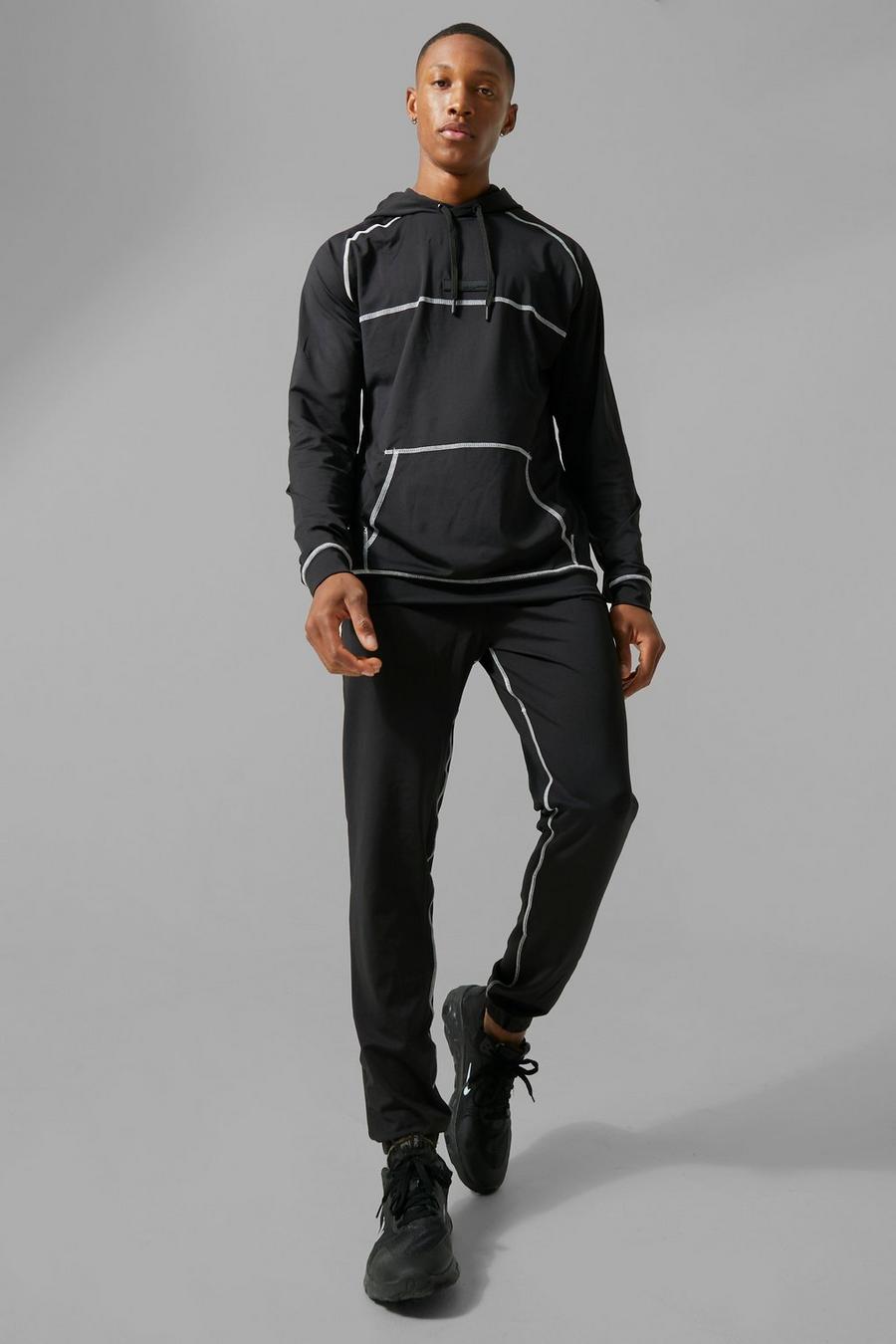 Black Active Gym Hooded Tracksuit With Seam Detail image number 1