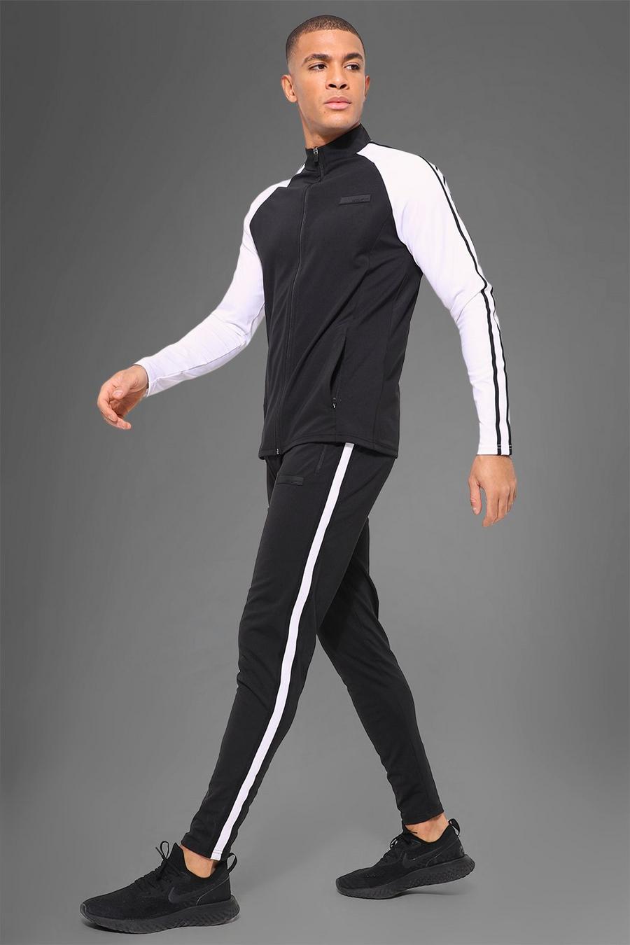 Tuta sportiva Man Active Gym con maniche raglan a contrasto, Black image number 1