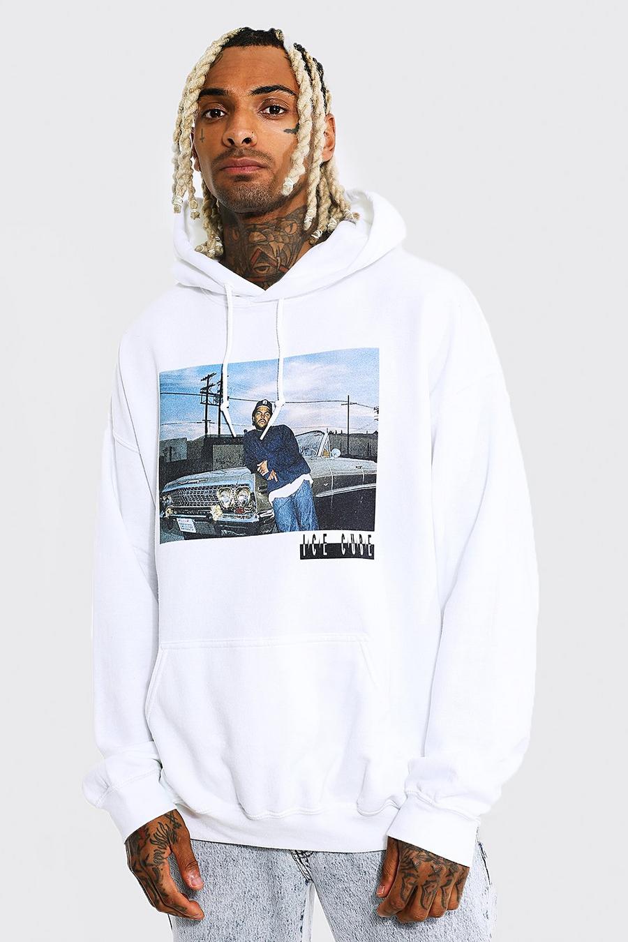 White Oversized Ice Cube License Hoodie image number 1