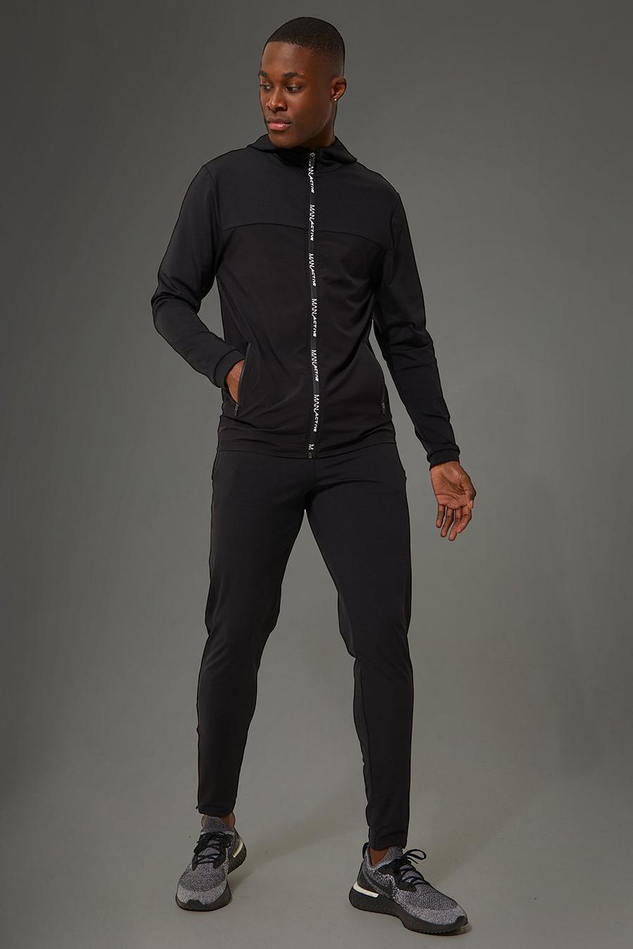 Black Active Gym Panelled Tracksuit With Zip Detail image number 1