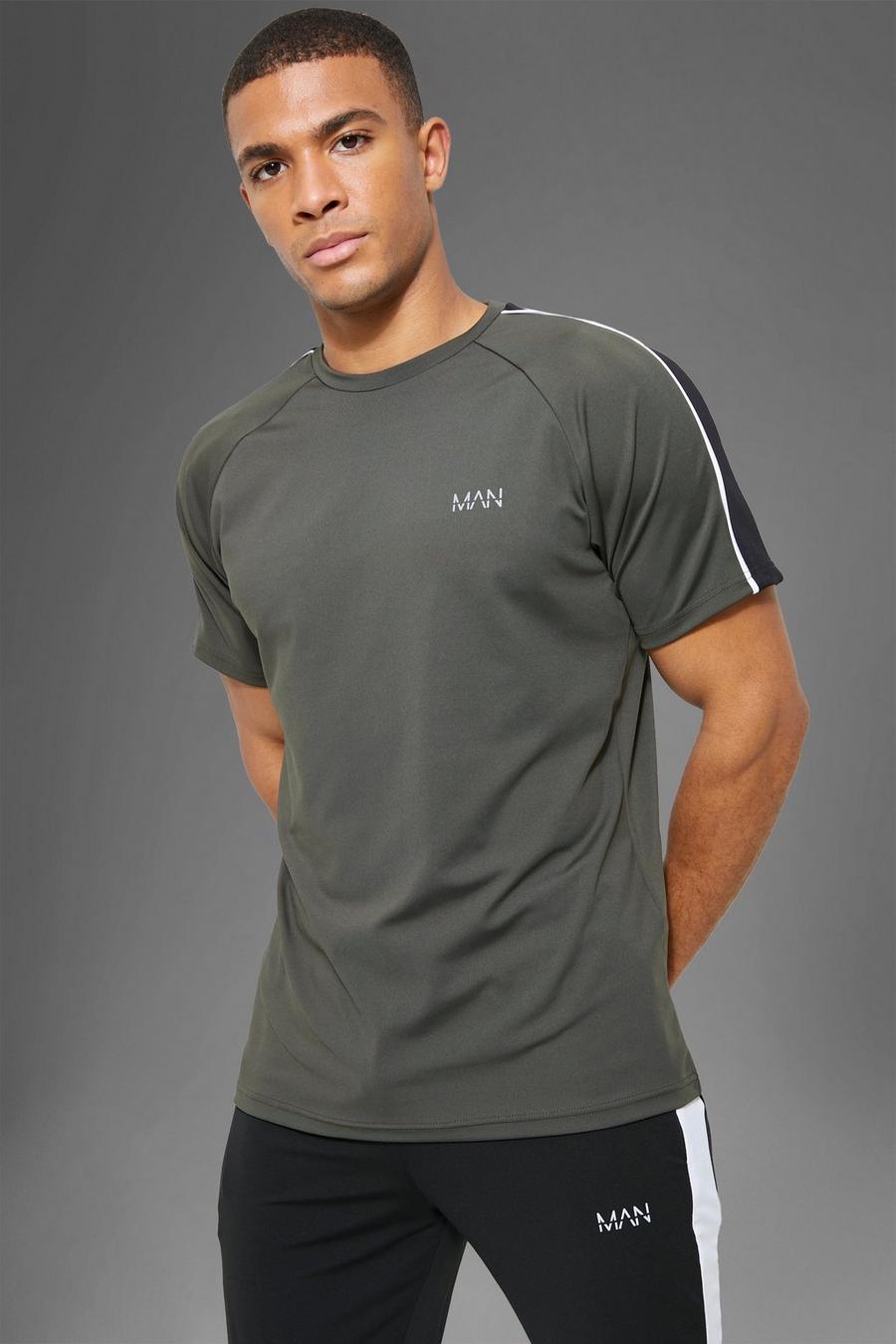 Khaki Man Active Gym Side Stripe T-Shirt image number 1
