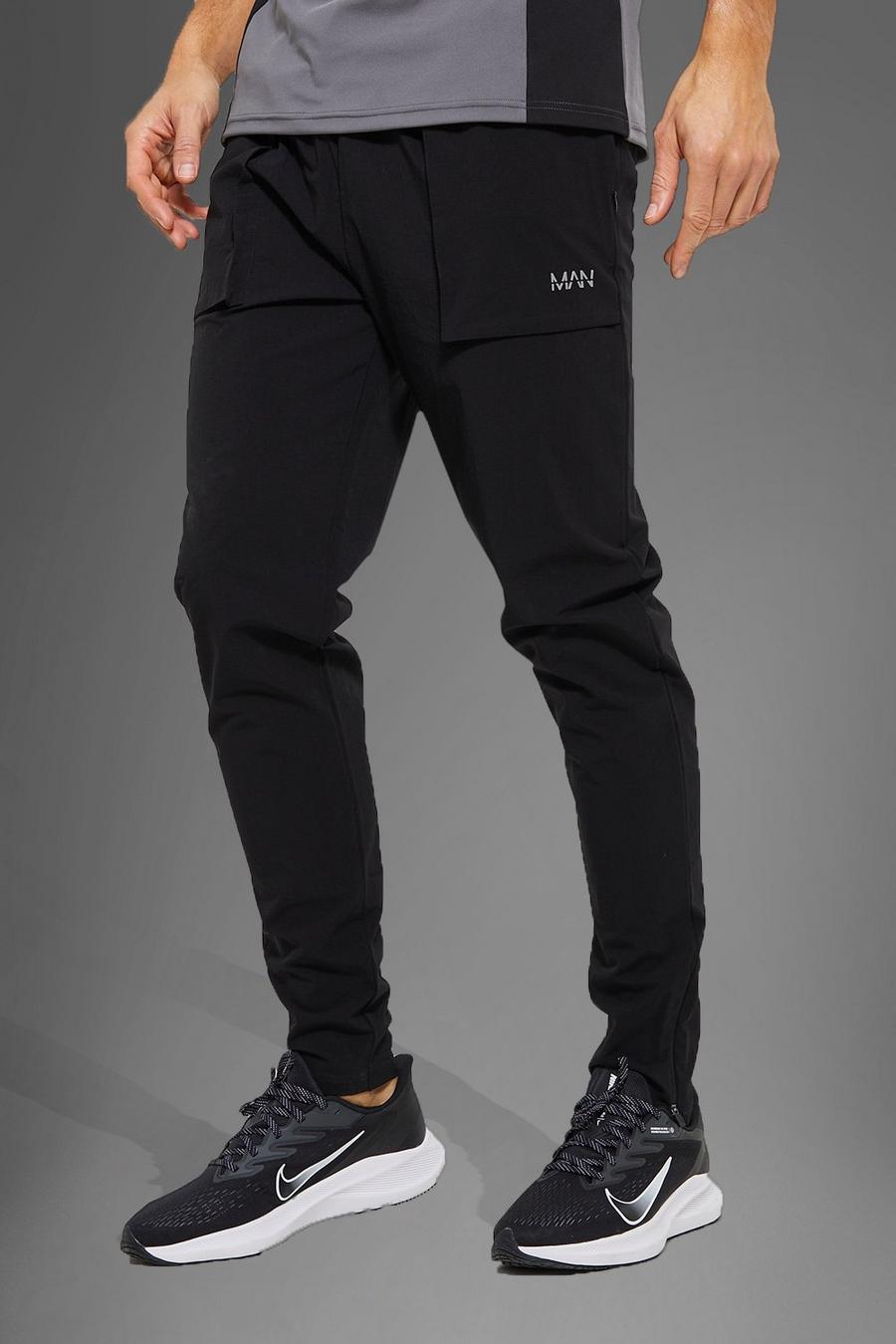 Pantaloni tuta Tall Active Gym in nylon con tasche grandi squadrate, Black negro