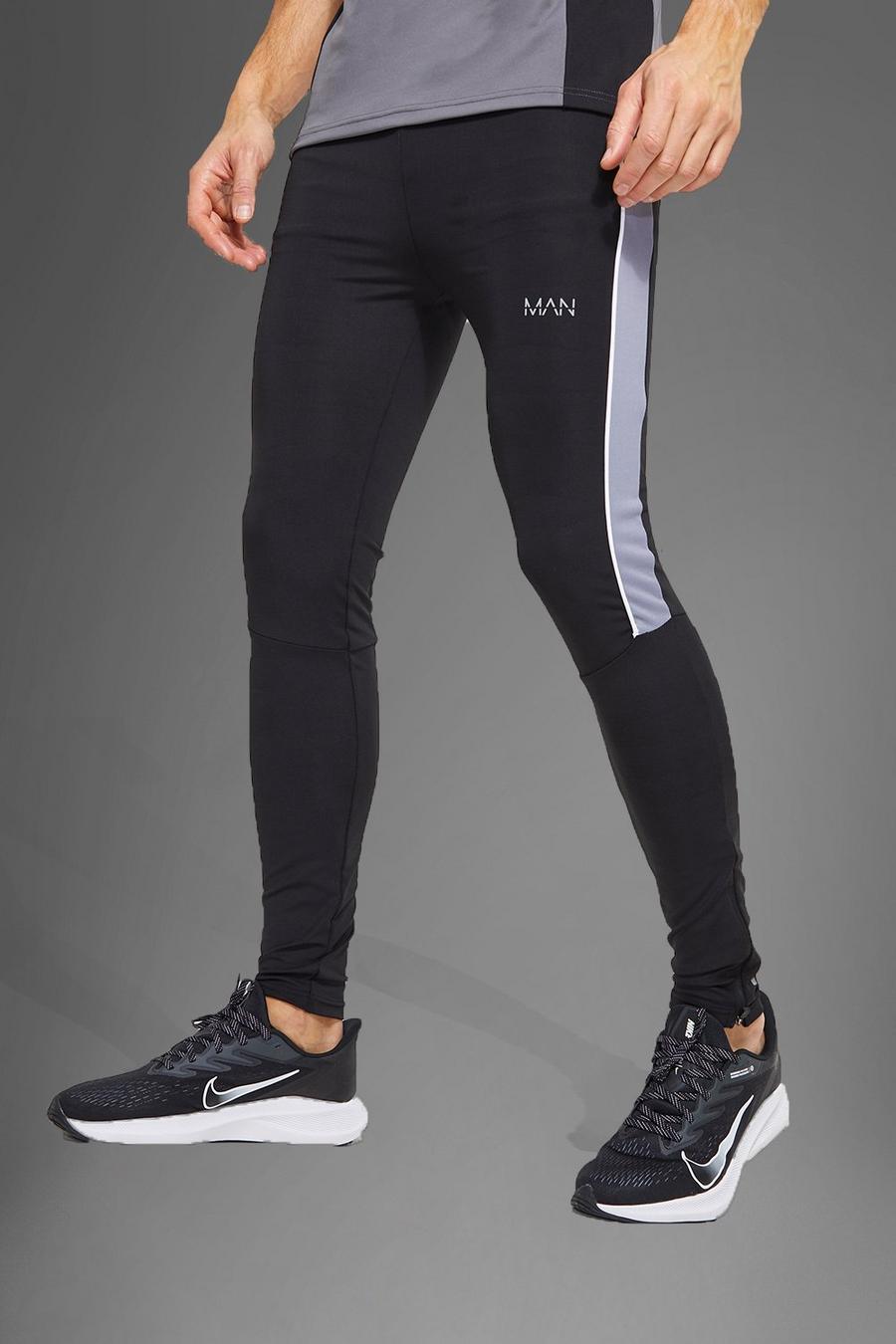 Black Tall Man Active Gym Contrast Piping Legging