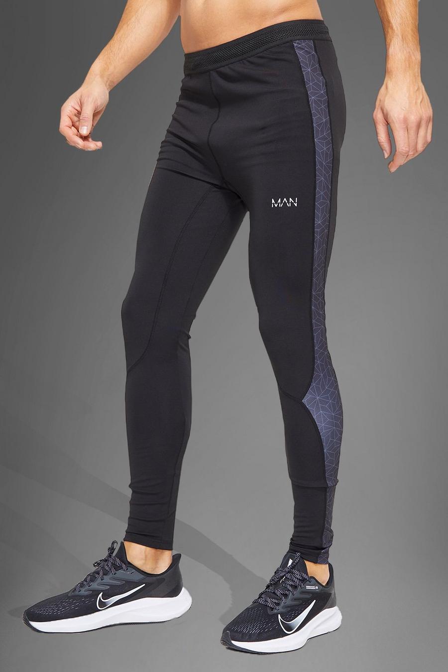 Legging Tall Man Active Gym con pannelli in jacquard, Black nero image number 1